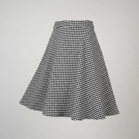 Unique Vintage Houndstooth A-Line Skirt With Side Pockets - Picture 9 of 9